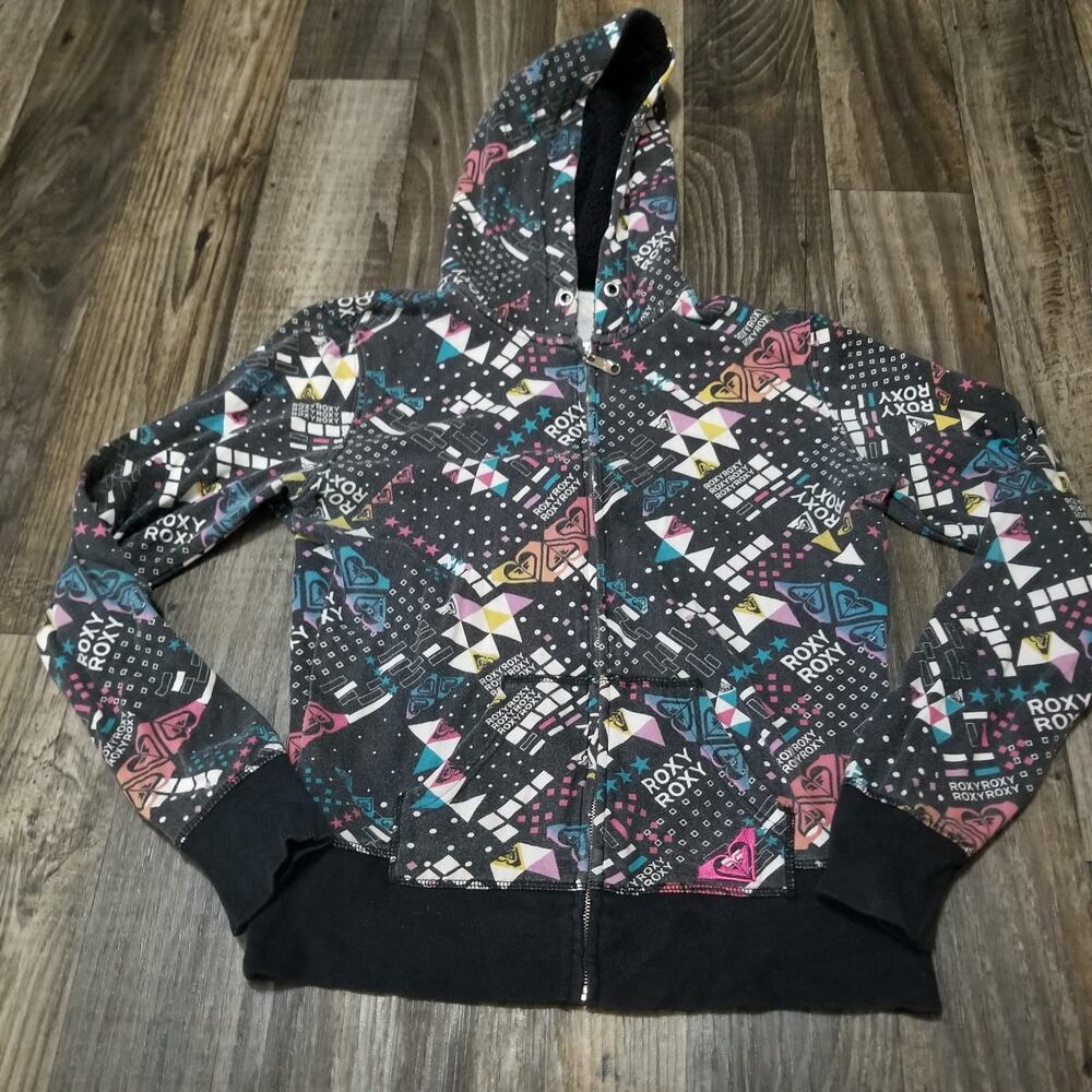 Roxy Vintage Junior's Pullover‎ Hoodie Large Aop Multicolored Sherpa Hood